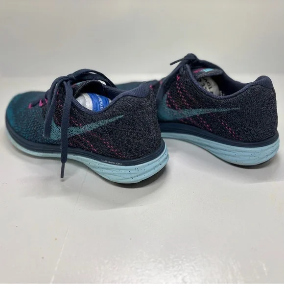 Women's Nike Flyknit Lunar 3 Blue and Pink Running shoes Size 7 - Picture 4 of 11